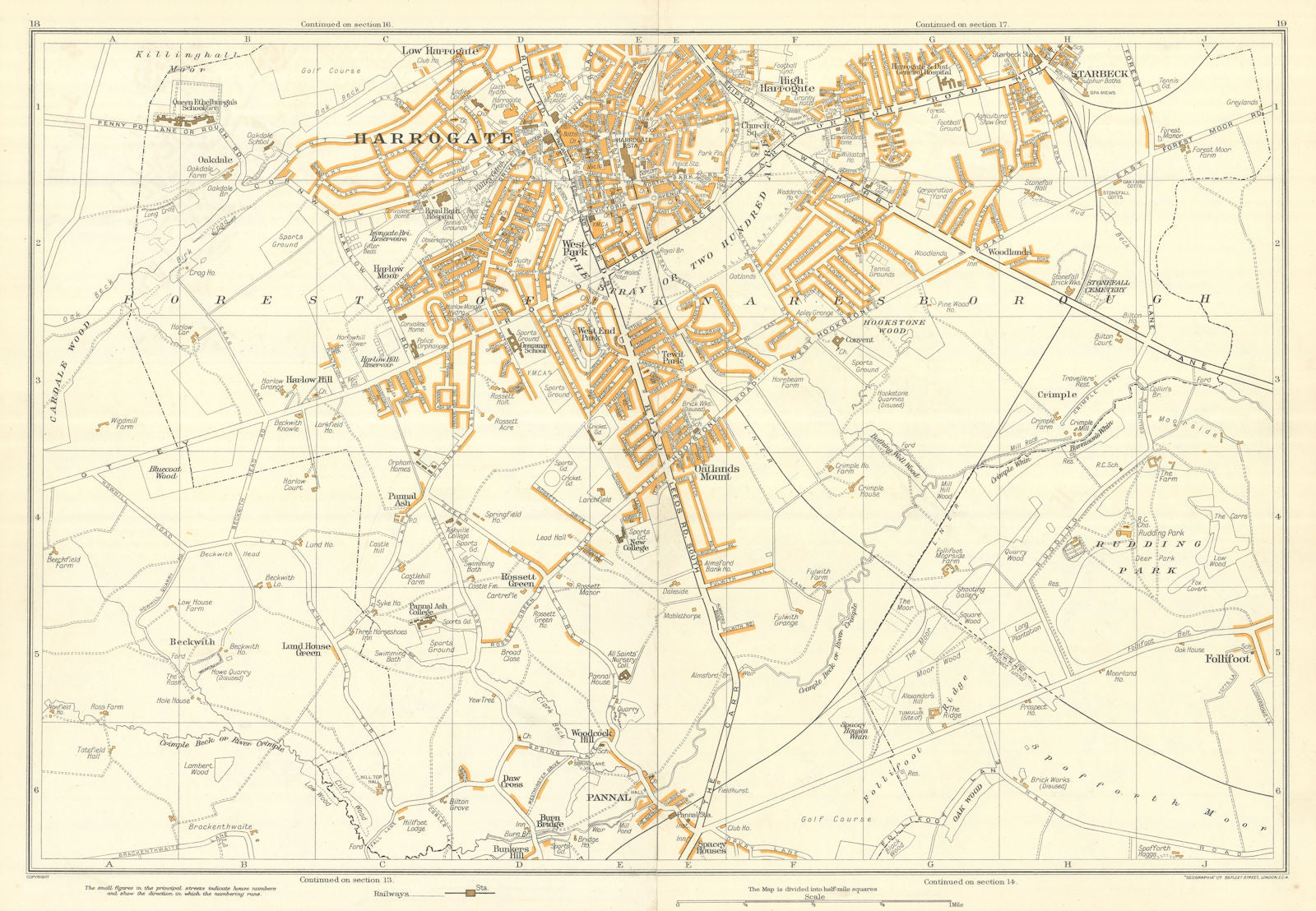 HARROGATE vintage town city plan. GEOGRAPHIA 1935 old vintage map chart